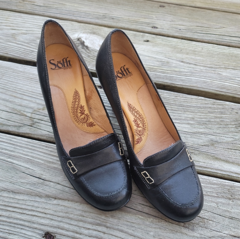 Sofft Comfort Heels 2", Brown Leather upper & lining, Size 8N decorative stitch